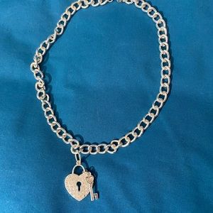 Rhinestone heart lock and key necklace